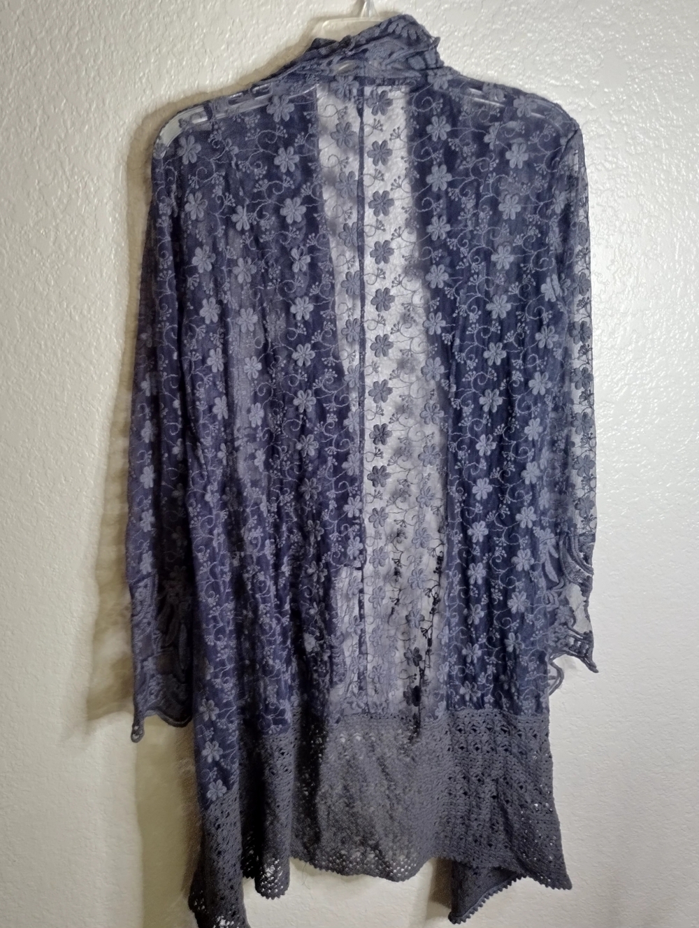 Kyla Seo Eyelet Open Front Boho Lagenlook Waterfall Duster Sz S